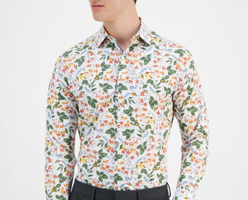 Bar Iii Men Slim fit Dress Shirt Shirt Size S 14-14.5 Long Sleeve White Floral