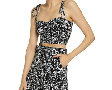 Aqua Womens Sleeveless Ruched Crop Top Black Size L MSRP $48