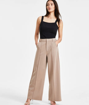 Bar III Petite Seamed Wide-Leg Pont? Pants Ginger Brown Size PM SALE $60