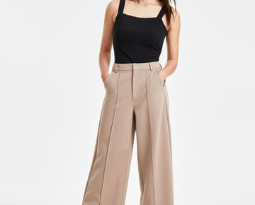 Bar III Petite Seamed Wide-Leg Pont? Pants Ginger Brown Size PL MSRP $60