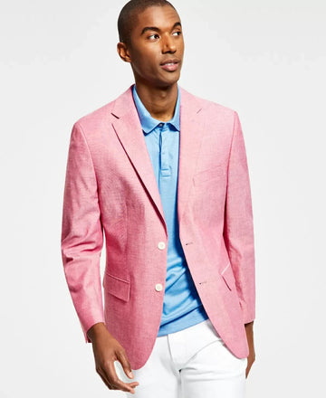 Tommy Hilfiger Men's Modern-Fit Chambray Blazer Pink Size 44S MSRP $295