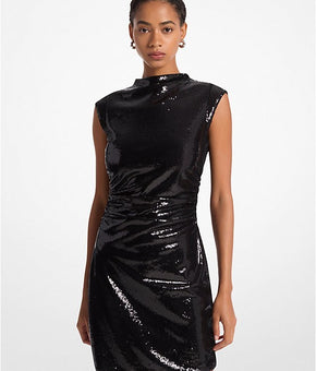 Michael Kors Women's Sequined Funnel-Neck Mini Dress Black Size M MSRP $175
