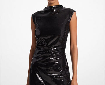 Michael Kors Women's Sequined Funnel-Neck Mini Dress Black Size M MSRP $175