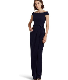 LAUREN Ralph Lauren Crepe Off-the-Shoulder Gown Navy Blue Size 8 MSRP $210