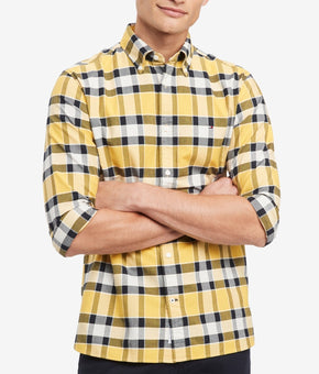 Tommy Hilfiger Men's Bold Check Button-Down Oxford Shirt Yellow Size S MSRP $100