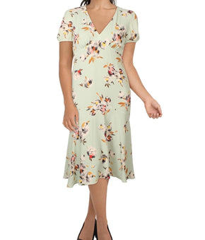 Lauren Ralph Lauren Women Puff Sleeve V Neck Midi Dress Green Size 10 Green $185