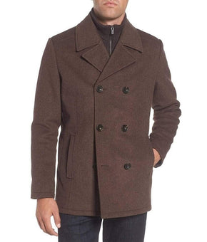 Kenneth Cole Mens New York Wool Coat Peacoat Brown Size S MSRP $250