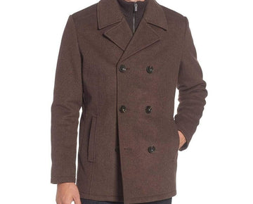 Kenneth Cole Mens New York Wool Coat Peacoat Brown Size S MSRP $250