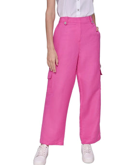KARL LAGERFELD PARIS Linen-Blend Straight-Leg Cargo Pants Pink Size 14 MSRP $119