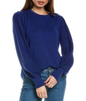 Jones New York womens Stitch Sleeve Sweater, Size XS, Blue MSRP $90