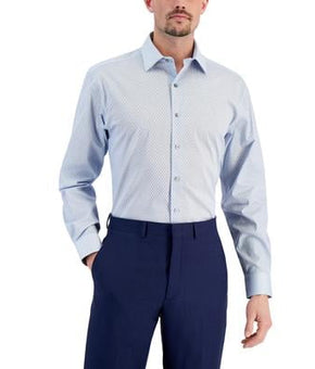 Alfani Men Regular fit Dress Shirt Small 14 in 32-33 Blue Geometric