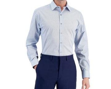 Alfani Men Regular fit Dress Shirt Small 14 in 32-33 Blue Geometric