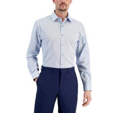 Alfani Men Regular fit Dress Shirt Small 14 in 32-33 Blue Geometric