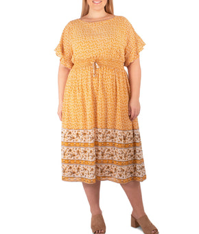 NY COLLECTION Womens Yellow Short Sleeve Below The Knee Dress Plus Size 2X