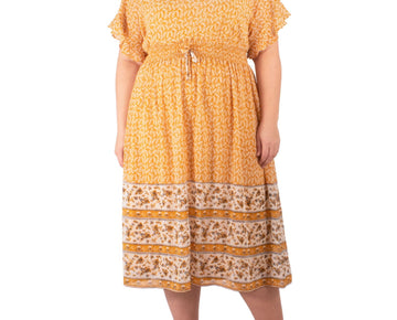 NY COLLECTION Womens Yellow Short Sleeve Below The Knee Dress Plus Size 2X