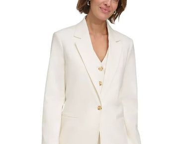 DKNY Womens Single-Button Long-Sleeve Blazer Jacket WHITE Size 8 SALE MSRP $159