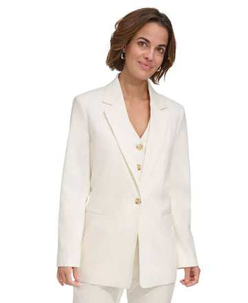 DKNY Womens Single-Button Long-Sleeve Blazer Jacket WHITE Size 8 SALE MSRP $159