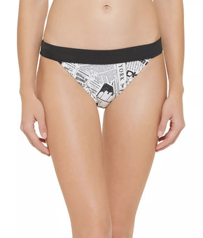 Dkny Printed Low-Rise Bikini Bottom Women's Swimsuit Black Size XL