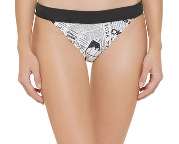 Dkny Printed Low-Rise Bikini Bottom Women's Swimsuit Black Size XL
