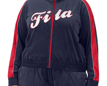 FILA Valery Logo Zip-Front Velour Jacket Navy Blue Plus Size 1X MSRP $68