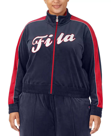FILA Valery Logo Zip-Front Velour Jacket Navy Blue Plus Size 1X MSRP $68