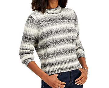 Tommy Hilfiger Womens Cable Knit Ombre Crewneck Sweater White Size L