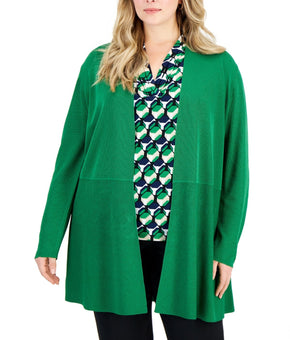 Anne Klein Plus Size 0X Monterey Open-Front Cardigan Green MSRP $109