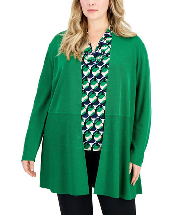 Anne Klein Plus Size 0X Monterey Open-Front Cardigan Green MSRP $109