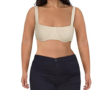 Danielle Bernstein Womens Straight Neck Ribbed Bralette Beige Size L