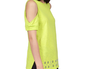 MICHAEL KORS Womens Green Embellished Hem Short Sleeve Crew Neck Top Size M