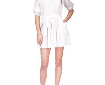 Michael Kors Women V-Neck Monotone Pinstripe Mini Dress Size M White MSRP $165