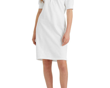 LAUREN RALPH LAUREN Womens White Elbow Sleeve Point Collar Shift Dress Size S