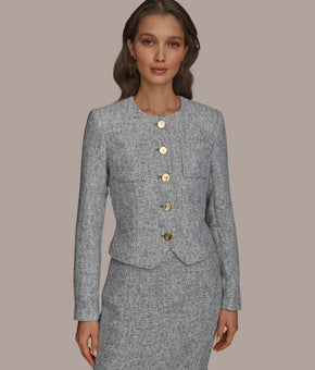 Donna Karan New York Women's Tweed Collarless Jacket Stone Gray Size 16 $189