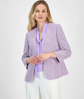 Kasper Women's Tweed Open-Front 3/4-Sleeve Jacket Purple Size 6P MSRP $149