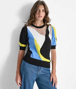 DKNY Women's Colorblocked Sweater Blue Ivory Size XS MSRP $79