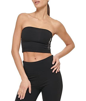 DKNY Women's Sport Sleeveless Tube Logo Top, BLK/WHT, Small