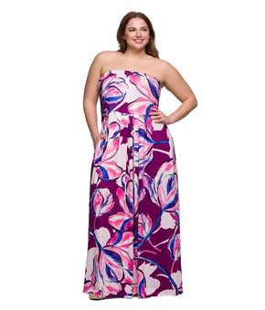 24seven Comfort A-Line Strapless Maxi Dress Pockets Pink Plus Size 1X $91