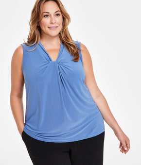 Kasper Plus Size Knot-Front Sleeveless Knit Top Blue Size 3X MSRP $59