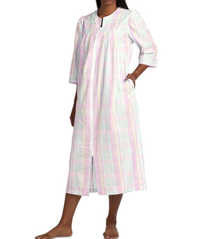 Miss Elaine Women's 3/4-Sleeve Plaid Zip-Front Robe Pink Size XL MSRP $79