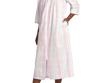 Miss Elaine Women's 3/4-Sleeve Plaid Zip-Front Robe Pink Size XL MSRP $79