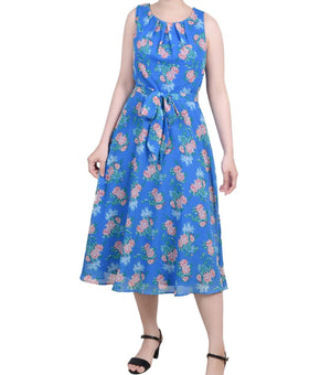 NY Collection Womens Petites Chiffon Printed Midi Dress Blue Size PL