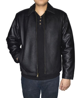 Vintage Leather Mens Black Bomber Coat Size 2XL