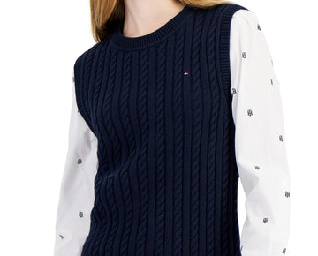 Tommy Hilfiger Women's Layered-Look Sweater Vest Navy Size S MSRP $90