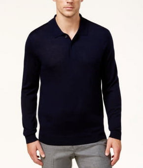 Club Room Men's Merino Wool Blend Polo Sweater,Navy Blue Size XL