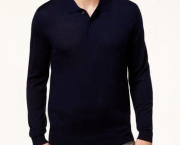 Club Room Men's Merino Wool Blend Polo Sweater,Navy Blue Size XL