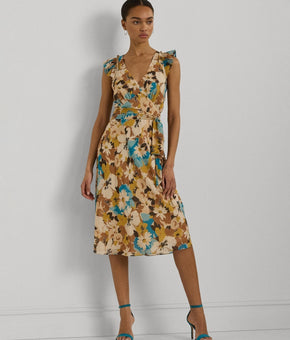 Lauren Ralph Lauren Floral Empire-Waist A-Line Dress Beige Size 6 MSRP $145