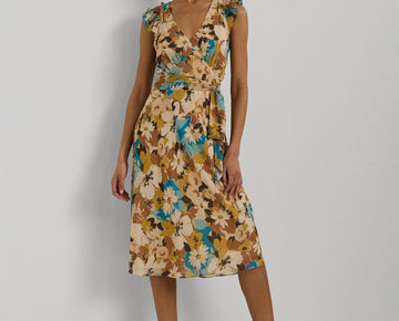 Lauren Ralph Lauren Floral Empire-Waist A-Line Dress Beige Size 6 MSRP $145