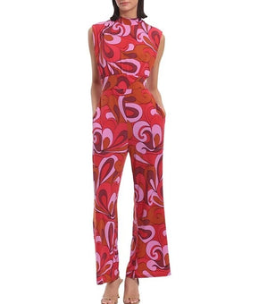 Donna Morgan Women's Printed Tie-Waist Sleeveless $148 Jumpsuit Pink Size 12