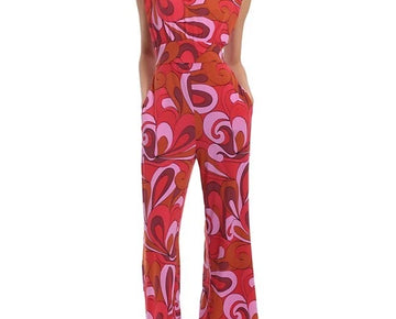 Donna Morgan Women's Printed Tie-Waist Sleeveless $148 Jumpsuit Pink Size 12