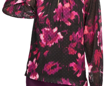 Calvin Klein Womens Printed Chiffon Blouse Black Pink Size XL MSRP $79